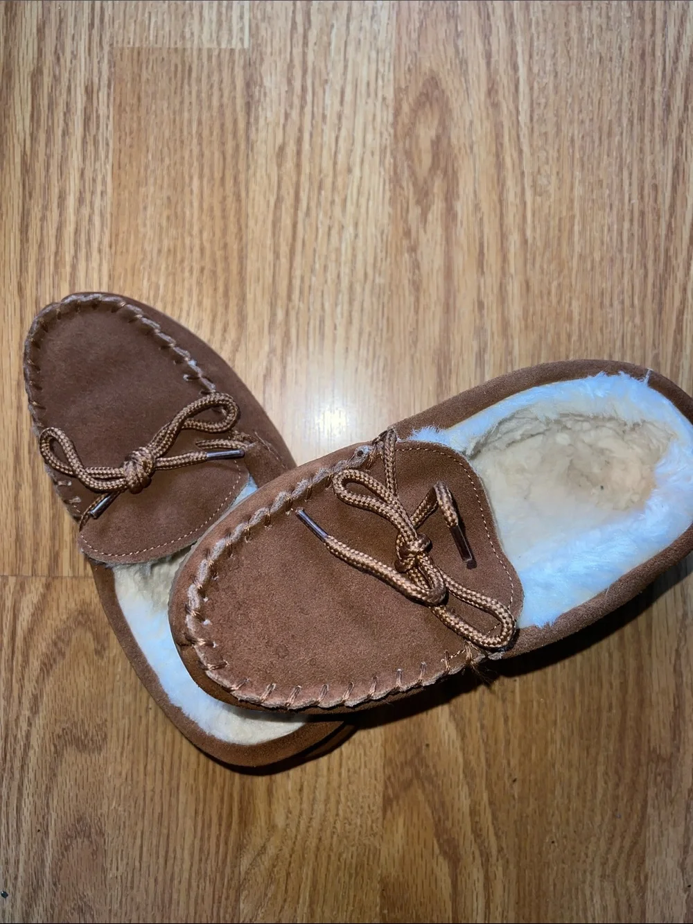 Kids Brown Fleece-Lined Moccasin Slippers